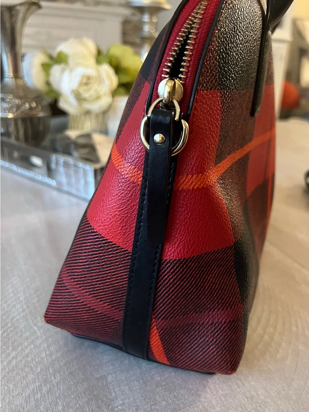kate spade Red and Black Plaid Dome Satchel